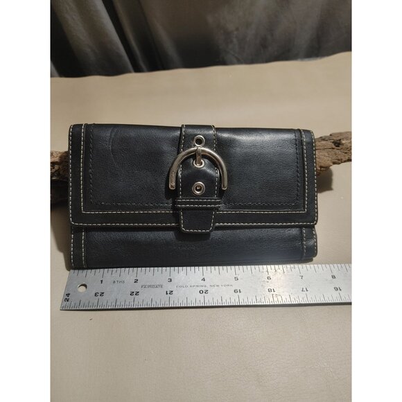 Coach Black Genuine Leather Wallet Card Slots ID Window - Picture 4 of 11